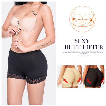 High Waist Lace Padded Butt Lifter Boyshort Shaper