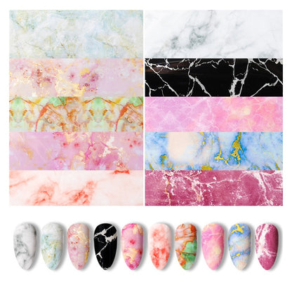 10Pcs/Bag Marble Nail Art Transfer Foil Sticker