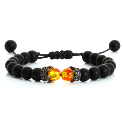 Black Lava Stone Crown Charm Tiger Eye Beads Bracelet