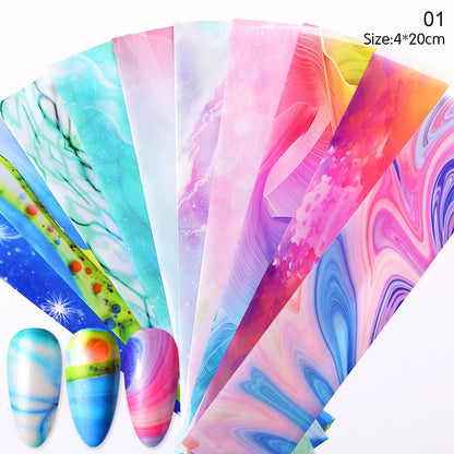 10Pcs/Bag Marble Nail Art Transfer Foil Sticker