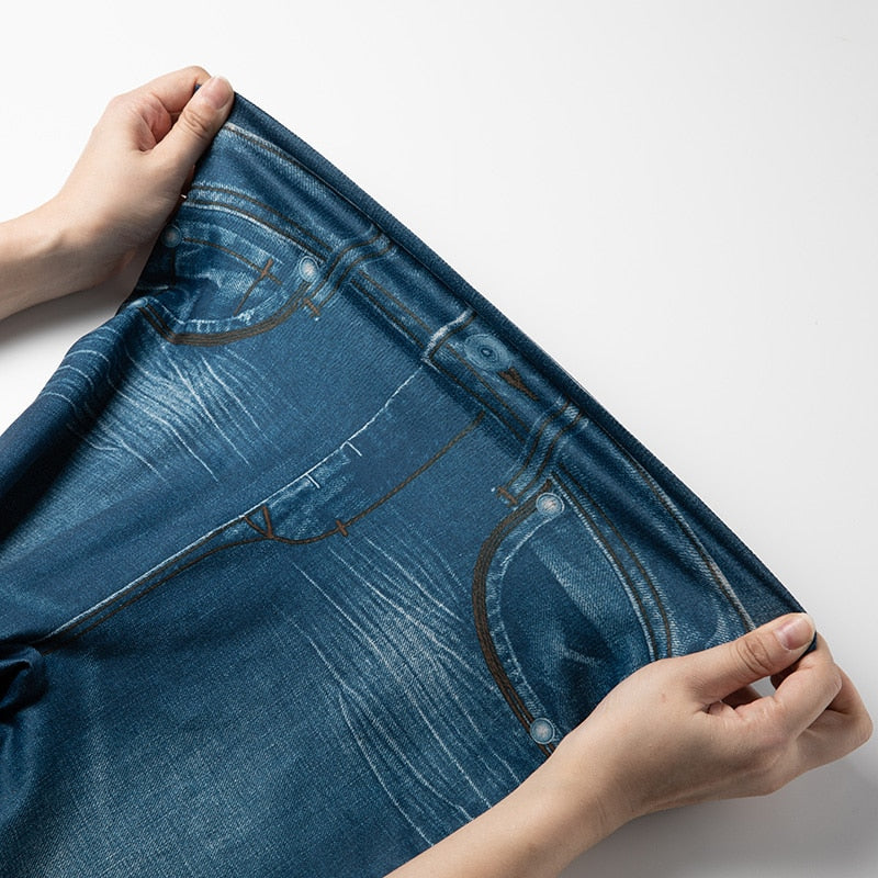 Push Up Seamless High Waist Denim Print Jeans Leggings
