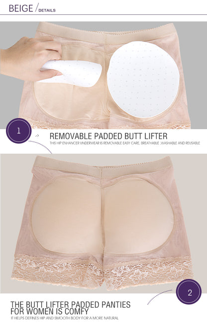 High Waist Lace Padded Butt Lifter Boyshort Shaper