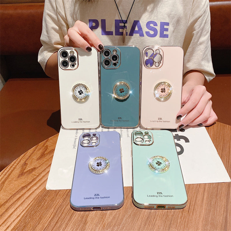 Clover Diamond Plating Ring Holder iPhone Case 13 / 13 Mini / 13Pro / 13 Pro Max