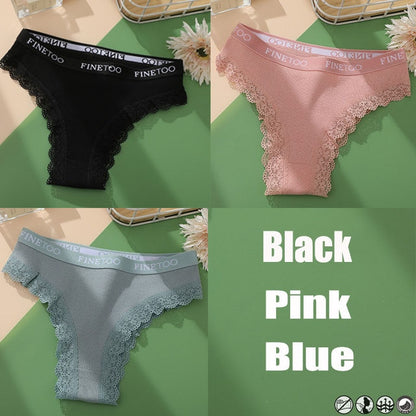 3PCS/Set Lace Edge  Brazilian Cotton Panties