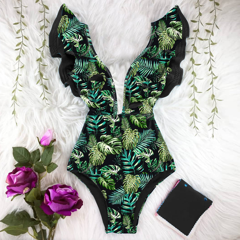 Sexy Floral Ruffle One Piece Swimsuit