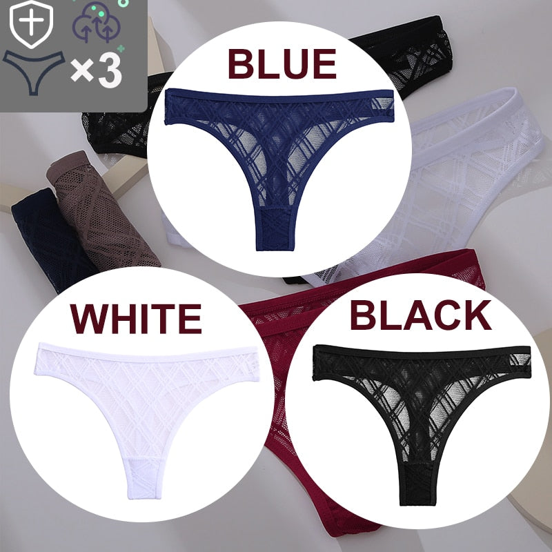 3PCS/Set Sexy Floral Transparent Women Thongs