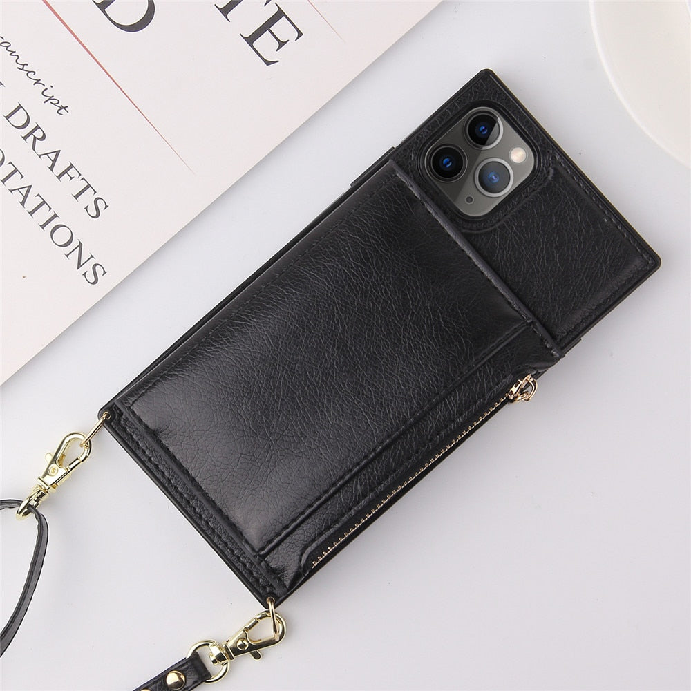 Square Zipper Leather Crossbody iPhone Case 13 / 13 Mini / 13Pro / 13 Pro Max