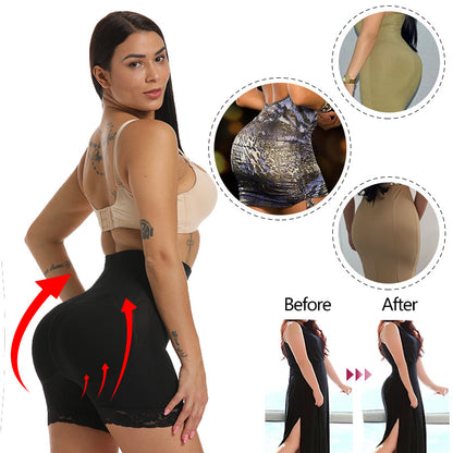 High Waist Lace Padded Butt Lifter Boyshort Shaper