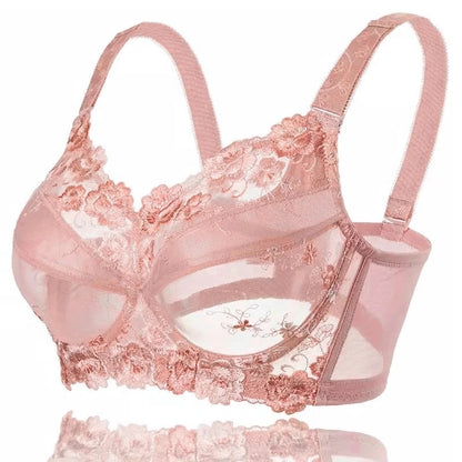 Pink Plus Size Unlined Underwire Ultra Thin Full Transparent Coverage Minimizer Bra