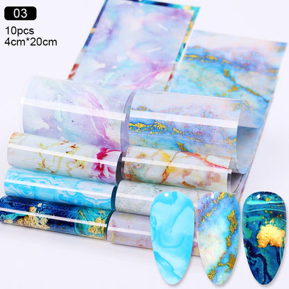 10Pcs/Bag Marble Nail Art Transfer Foil Sticker