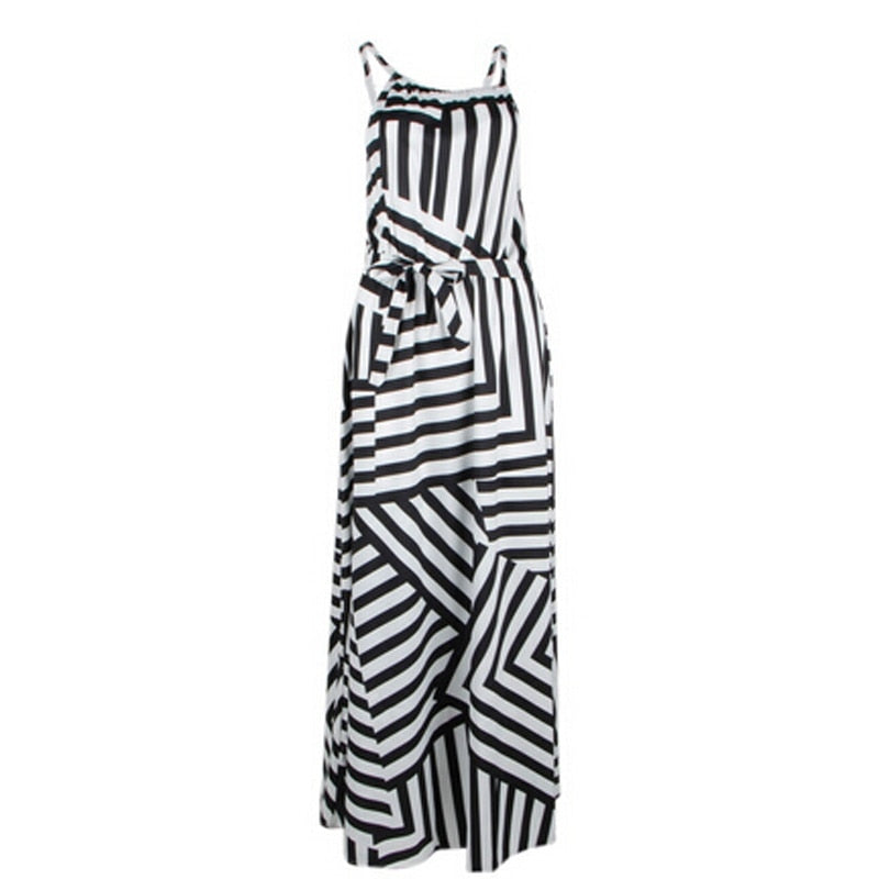 Sexy Boho Striped Sleeveless Maxi Long Dress
