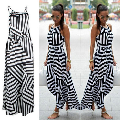 Sexy Boho Striped Sleeveless Maxi Long Dress