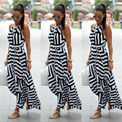 Sexy Boho Striped Sleeveless Maxi Long Dress