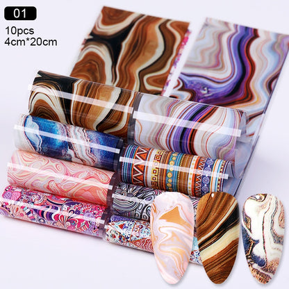 10Pcs/Bag Marble Nail Art Transfer Foil Sticker