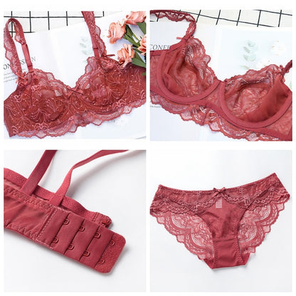 Sexy Lace Ultra Thin Transparent Bra and Panties Set