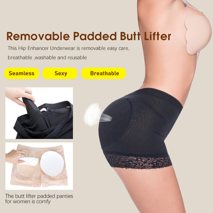 High Waist Lace Padded Butt Lifter Boyshort Shaper