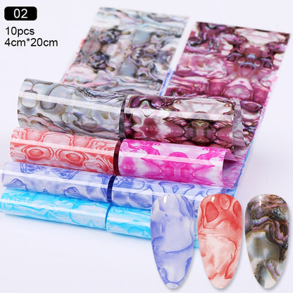 10Pcs/Bag Marble Nail Art Transfer Foil Sticker