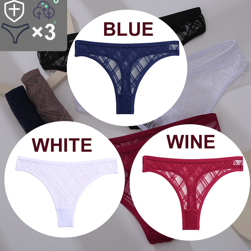 3PCS/Set Sexy Floral Transparent Women Thongs