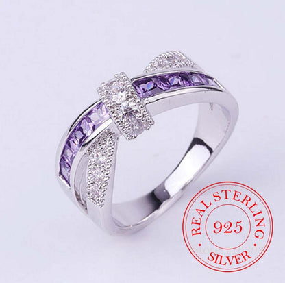 925 Sterling Silver Vintage Purple Crystal Ring