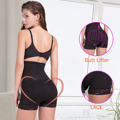 High Waist Lace Padded Butt Lifter Boyshort Shaper