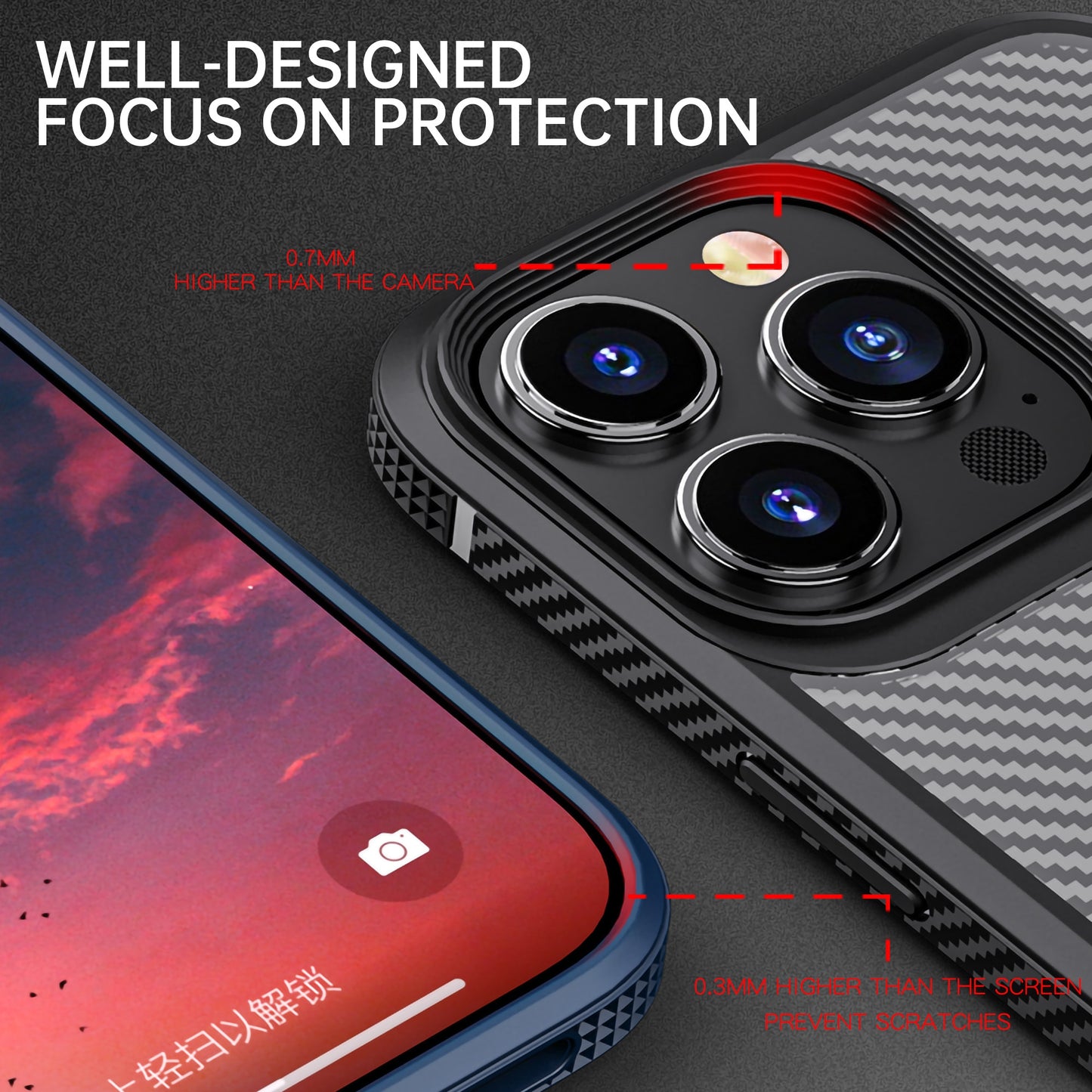 Anti-fall Simplicity Carbon Brazing Texture  iPhone Case 13 / 13Pro / 13 Pro Max