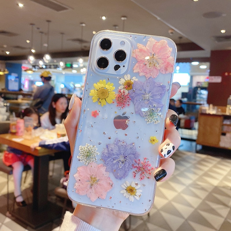 Luxury Real Dried Flowers Transparent iPhone Case 13 / 13 Mini / 13Pro / 13 Pro Max