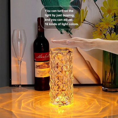 Crystal Touch Table Lamp Rechargeable With 16 RGB Colors &  Dimmable Night Light With Remote Control