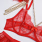 Valentine Day Red Feather  Fetish Fancy Underwear Uncensored Luxury Bra With Chain Bilizna Intimate Lingerie Set
