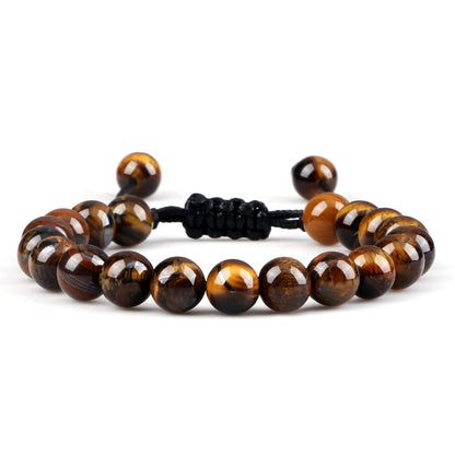 Black Lava Stone Crown Charm Tiger Eye Beads Bracelet