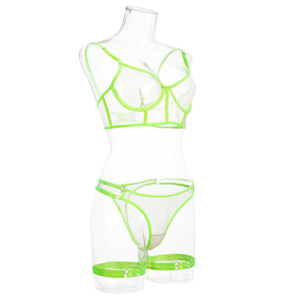 Neon Green Fetish Transparent Lingerie Set