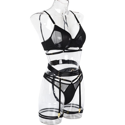 Patchwork See Through Mesh Lingerie Set