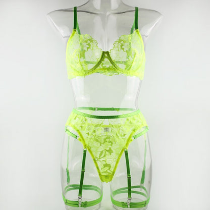 Neon Green Lace  Fancy  Fetish Luxury Transparent Lingerie Set