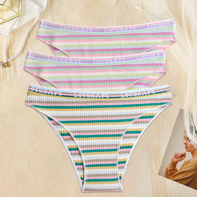3PCS/Set  Sexy Colorful Striped  Cotton Panties