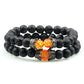 Black Lava Stone Crown Charm Tiger Eye Beads Bracelet