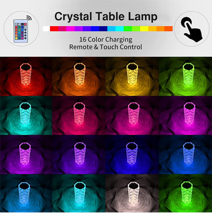 Crystal Touch Table Lamp Rechargeable With 16 RGB Colors &  Dimmable Night Light With Remote Control