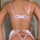 Wetlook  Lace Patchwork Push Up Bra Erotic Intimate 3-Piece Garter Belt Set