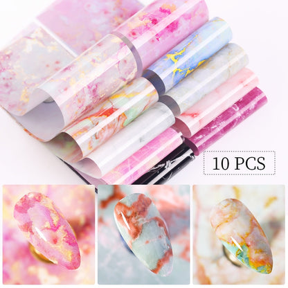 10Pcs/Bag Marble Nail Art Transfer Foil Sticker