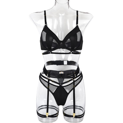 Patchwork See Through Mesh Lingerie Set