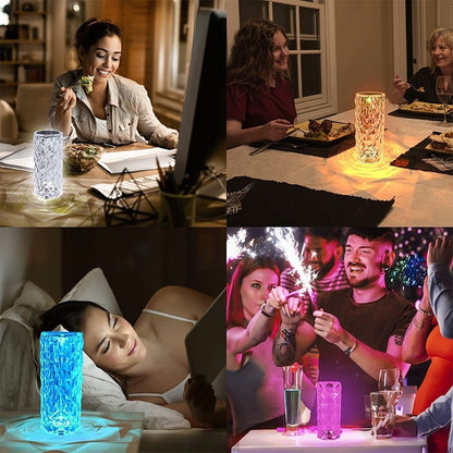 Crystal Touch Table Lamp Rechargeable With 16 RGB Colors &  Dimmable Night Light With Remote Control