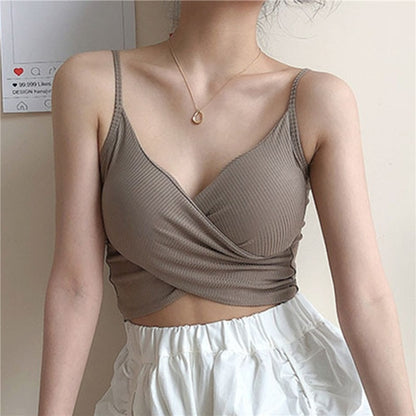 V Neck Criss Cross Crop Top