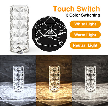 Crystal Touch Table Lamp Rechargeable With 16 RGB Colors &  Dimmable Night Light With Remote Control