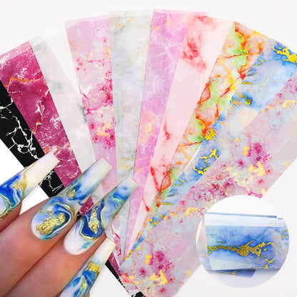 10Pcs/Bag Marble Nail Art Transfer Foil Sticker