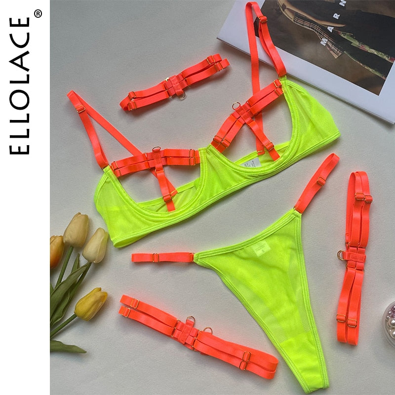 Sexy Hollow Out 4-Piece Exotic  Sensual See Through Lingerie Set
