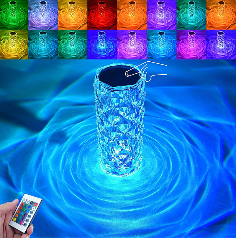 Crystal Touch Table Lamp Rechargeable With 16 RGB Colors &  Dimmable Night Light With Remote Control