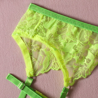 Neon Green Lace  Fancy  Fetish Luxury Transparent Lingerie Set