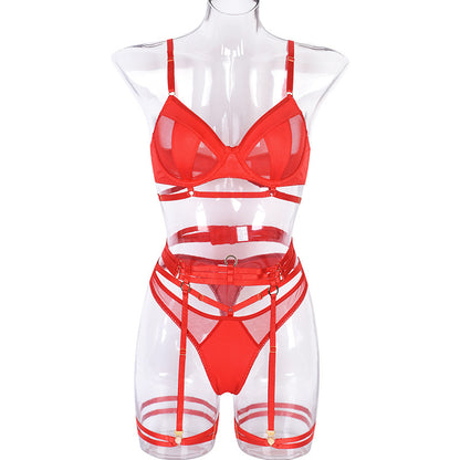 Patchwork See Through Mesh Lingerie Set