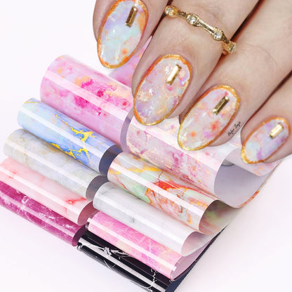 10Pcs/Bag Marble Nail Art Transfer Foil Sticker