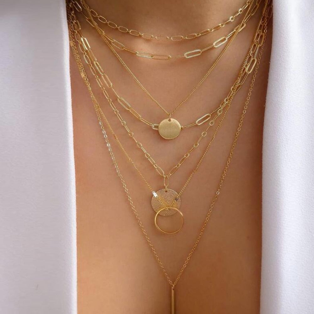 Bohemia Multilayer Moon Gold Pendant Necklaces