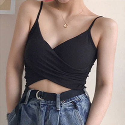 V Neck Criss Cross Crop Top