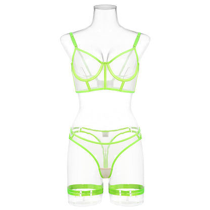 Neon Green Fetish Transparent Lingerie Set